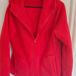 Red fuzzy full zip sweatshirt